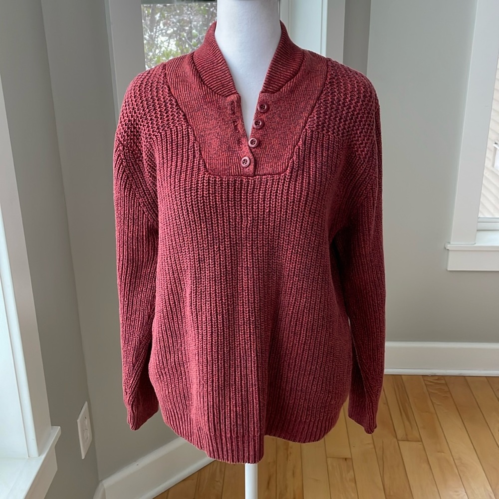 Vintage Gander Mountain Guide Series Red Heavyweight Cotton Henley Sweater Sz M
